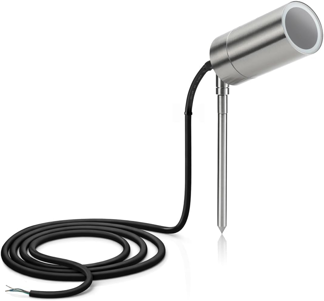 Auraglow Garden Spike Light Mains Powered, Outdoor GU10 Spotlight, Stainless Steel IP44 Weatherproof Ground Spike Uplighter for Pathway, Patio, Decking and Lawn, GU10 Bulb Not Included, Fitting Only โ image 1