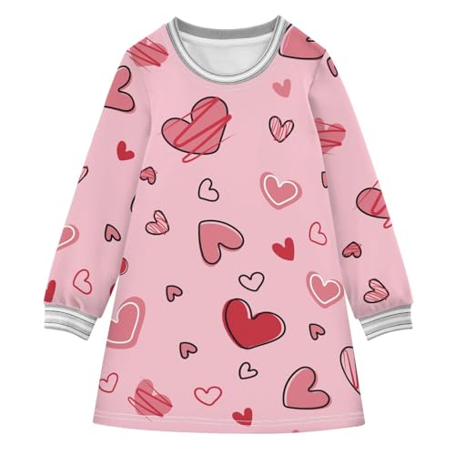 Heart Pink Red Girls Dresses Long Sleeve Sweatshirt Dress for Girls Winter Toddler Casual A Line Dresses Size 2-8T