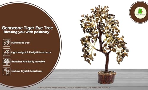 Image of Tiger Eye Crystal Tree with 600 Beads for Wealth & Prosperity | 10 Inch Approx | Feng Shui Gemstone Money Tree for Positive Energy, Good Luck & Home Decor