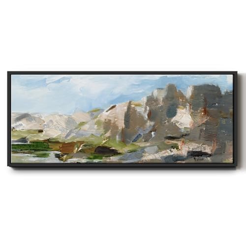 Renditions Gallery canvas Art Work Wall Art For Home Abstract Wastern Cliffs Landscape Floater Framed for Lounge Lobby Kitchen - 12"X30" BLACK Frame GAL034