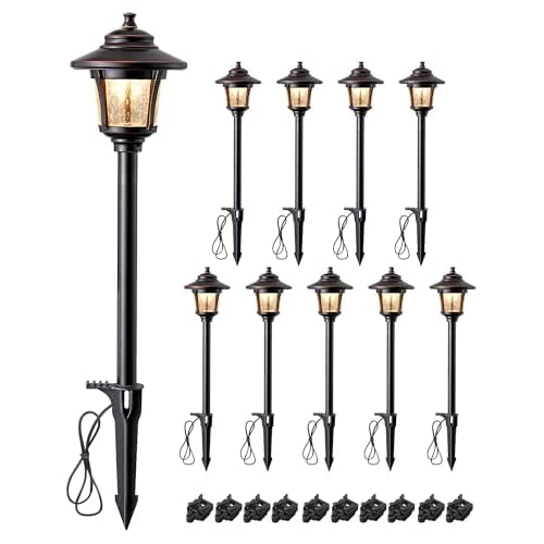 EDISHINE Low Voltage Landscape Lighting, 12V 3W 120LM 3000K Seed Glass Outdoor Landscape Path Lights with Connectors, ORB Waterproof Electric LED Pathway Light Wired for Walkway Garden Yard,