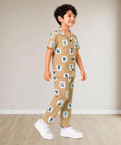 Image of 3BROS Unisex Pure Cotton Short Sleeve Kids Night Dress for Boys & Girls Nightwear /Sleepsuit /Sleepwear /Loungewear Night Suit for Boys and Girls Top and Pyjama Combo Set