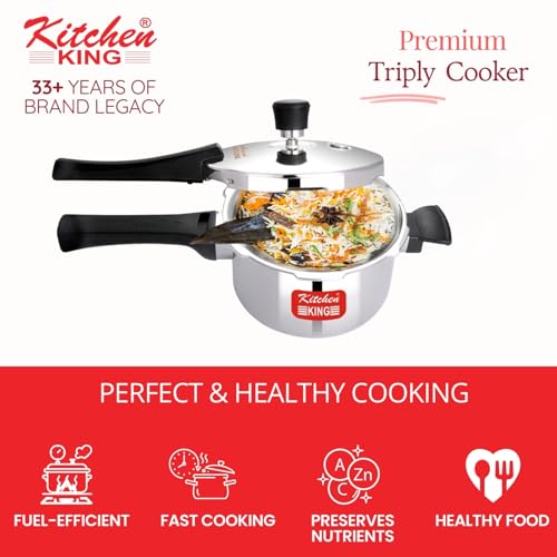 Image of Cooker Triply Pressure Cooker, Induction Cooker, Outer Lid Pressure Cooker, Induction & Gas Stove Compatible, Onbody 5 Years Warranty (5 Litres)
