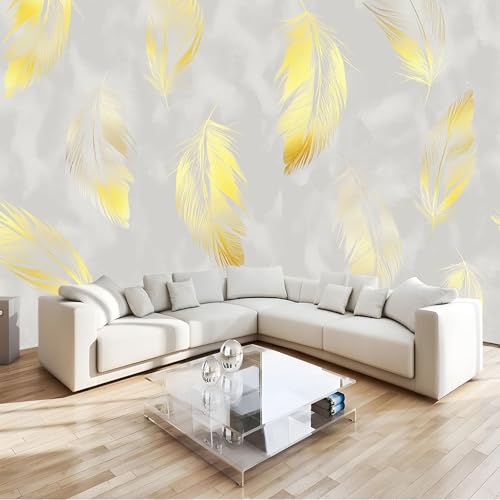 Papier Peint Panoramique 3D Plumes en Feuille d'Or de Luxe
