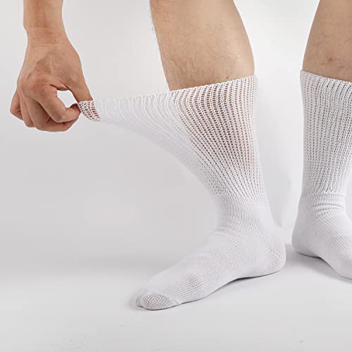 Niirkiir Diabetic Socks For Men Women Loose Fit Non-Binding Seamless Cuff Extra Wide Cotton Crew Socks, 4 Pairs White 9-11, 10-13, 13-15 #TOP5