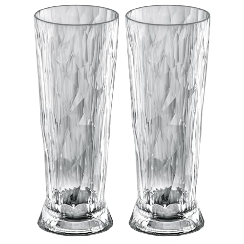 Koziol Superglas Club No. 11, 2 Stück, 500 ml, Bierglas aus kristallklarem Kunststoff, luxuriös, unzerbrechlich, wiederverwendbar, Party, Camping, 2er Set (luxury light grey)