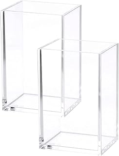 HSYMQ 2 Pack Clear Acrylic Pencil Pen Holder Cups - Makeup Brush Organizer Desk Accessories, Transparent Desktop Storage