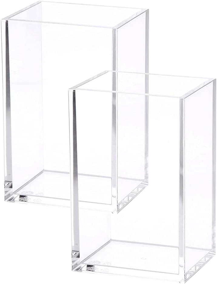 HSYMQ 2 Pack Clear Acrylic Pencil Pen Holder Cup, Makeup Brush Holder Acrylic Desk Accessories