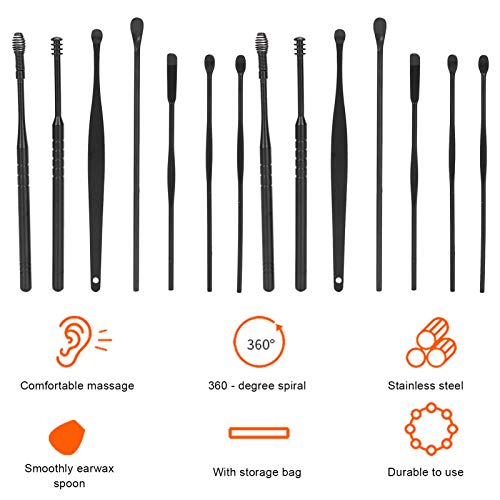 Ear Cleaning Spoon, 16Pcs Stainless Steel Earpick Earwax Remover Tool Ear Picks Set for Adult - Image 2