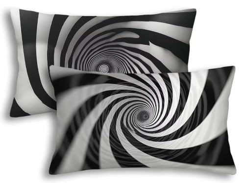 Housse de coussin gris et noir taie oreiller 40x80 rectangulaire décorative