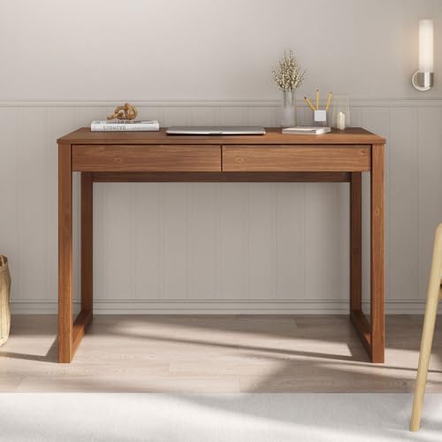 IDIMEX Bureau en Bois avec 2 tiroirs Noah, Design scandinave, en pin Massif Coloris châtaignier
