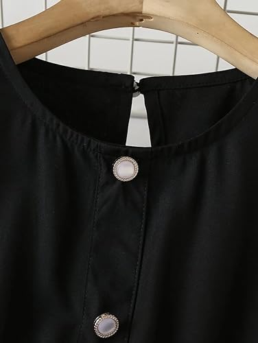 PAMBERSTON Girls Geometric Print Dress for Kids, Fit and Flare, Round Neck, Frock for Girls (Black)