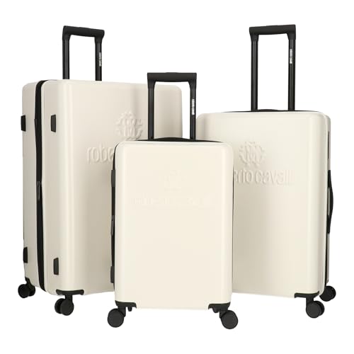 ROBERTO CAVALLI Luxury 3 Piece Luggage Set, Expandable Hard Shell Suitcases with 8 Spinner Wheels, Combination Lock Large Suitcase Set for Men and Women -Ivory