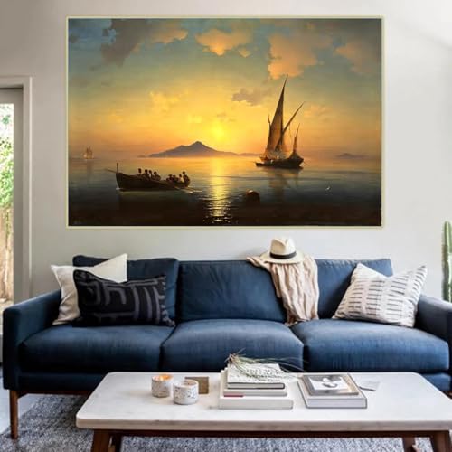 Toile La Baie de Naples 50x70cm cadre inclus pour décoration murale de salon