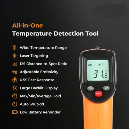 Image of SIGMA Make Laser Infrared Thermometer Non-Contact Digital Handheld Temperature Gun With Back Light LCD Display Industrial Thermometer For Industrial, Kitchen Cooking (SRT-4) -50C to 400C