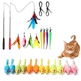 MeoHui Value Pack Interactive Cat Feather Toys and 12PCS Cat Toys Mice with Rattle, Double Fun for C