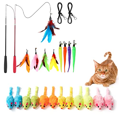 Meohui Value Pack Interactive Cat Feather Toys And 12Pcs Cat Toys Mice With Rattle, Double Fun For Cats Playing #TOP8