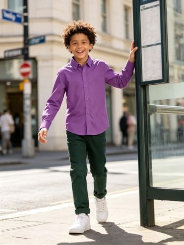 Image of DHTS Boys' Dress Shirts Toddle Boy Long Sleeve Uniform Shirt for Kids