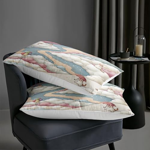 Image of AILONEN Aesthetic Sky Comforter Queen Size 3 Pieces Whimsical Cat Path Bedding Master Guest Room Luxury Decor Pastel Rainbow Quilted Blanket All Season Microfiber Bedspread Set