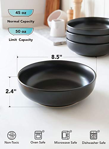 Le Tauci Pasta Bowls 45 Ounce, Large Salad Bowls And Serving Bowls, Soup Bowl, Ceramic Pasta Plates, Set Of 4, Matte Black #TOP1