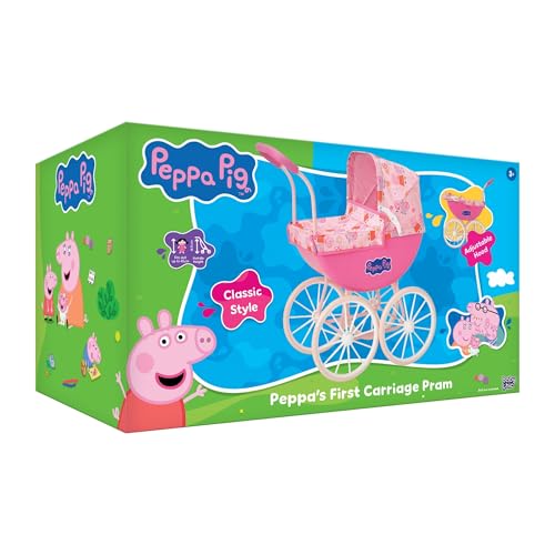 Peppa Pig My First Carriage Dolls Pram | Pink Toy Pram With Peppa Pig Fabric, Adjustable Hood, Removable Apron, Comfort Grip Handles | Premium English Traditional Carriage Pushchair | Kids 3+ - 9