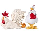 AceOrbit 2 Pcs White Rooster Statue Decor, Country Kitchen Decor, Funny Resin Chicken Figurine Decoration Farm Animal Table Ornament for Valentine's Day Gifts