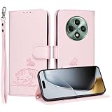 YUECXIN Custodia per OPPO Reno 12F 4G / OPPO Reno 12 FS 5G (Reno12 F 5G) con Cordino, Case in PU Pelle a Libro Carino Gatto Flip Caso Magnetica Portafoglio Blocco RFID Carta Slot Antiurto Cover, Rosa