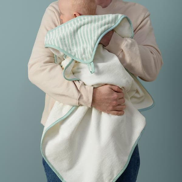 ProTuning LEN Asciugamano bambino con cappuccio, motivo bianco/blu/strisce, 80x80 cm