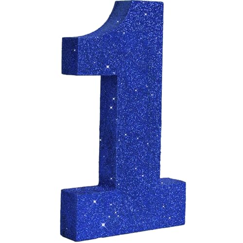 TONIFUL 7.8 Inch Blue Glitter Number 1 Wooden Table Centerpiece Blue Birthday Party...