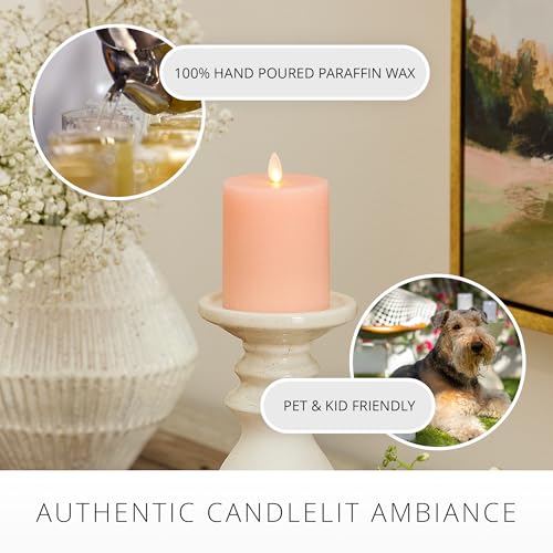 Image of Luminara Flameless LED Battery Operated Flickering Pillar Candles, Mellow Peach Pack of 1 3 inch x 4.5 inch, Realistic Moving Flame Real Wax Indoor /Outdoor