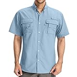 Mens UPF 50+ Sun Protection Breathable Button Down Lightweight Quick Dry Travel Hiking Fishing Short Sleeve Shirts (5016 Blue, 3X-Large)