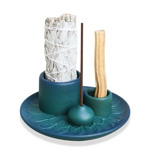 Palo Santo Sticks Holder Multi Purpose Handmade Ceramic Incense Burner for Palo Santo Incense Sticks Sage Holder for Burning Ash Catcher Tray for Meditation Yoga Room Blue