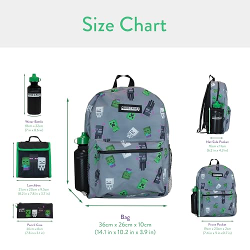 Minecraft Backpack and Lunch Bag Set for Boys | Creeper Pencil Case and Kids Water Bottle | 4 Piece Backpacks Sets for School2