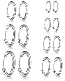 ZEXIJOW 7 pares de aretes de aro de acero inoxidable para cartílago,Nariz y labio,Unisex,Hipoalergénicos,Varios tamaños,Ligero,8-20 mm,Plata