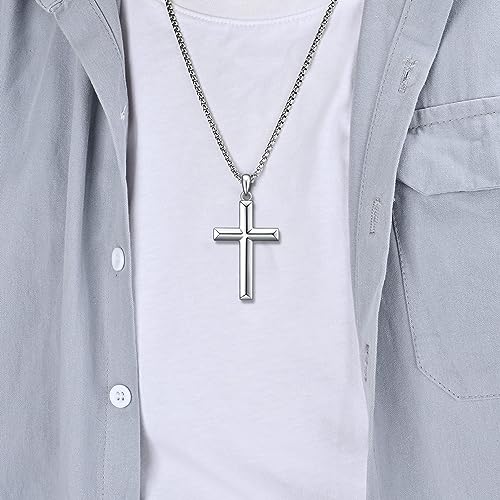 Rnivida Men's Sterling Silver Cross Pendant Necklace with Stainless Steel Chain,Fine Jewelry Christian Confirmation Gifts for Men2