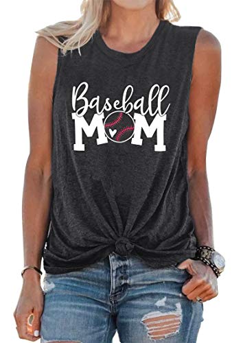 Baseball Mom Shirt Tank Tops Baseball Love Graphic Tee Shirts Women Summer Casual Loose Sleeveless Shirt (02-Dark Grey, X-Large) — view 2