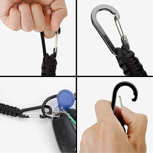 Image of BRAVESHINE Paracord Keychain Carabiner Clip, D Ring Lanyard Hanger Stroller Hook for Water Bottle, Key, Backpacks, Men, Women