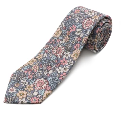 Image of Cotton Floral Ties for Men 2.76 inch Men's Skinny Tie Linen Flower Printed Neck Tie for Wedding Dating Party
