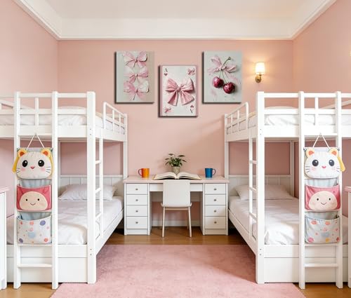 Image of Frimeeme Pink Bow Canvas Wall Art, Set of 3, 12x16 Inch Framed