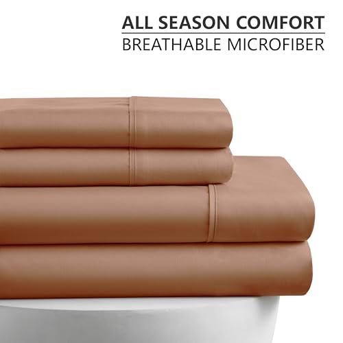 American Home Collection King Size Sheet Set - 16-Inch Deep Pocket - Ultra Soft Microfiber Bed Sheets - Breathable, Wrinkle and Fade Resistant, Easy Care - 4 Piece Set (King, Tan)
