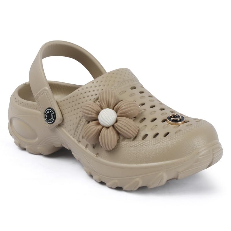 Comfort Clogs for Women - Contoured Footbed, Shock Absorbing | EVA Upper with EVA Sole | 2 Inch Platform, Back Strap | Closed Toe Clogs | Anti-Skid Textured Base (Cream, Peach)-image-2