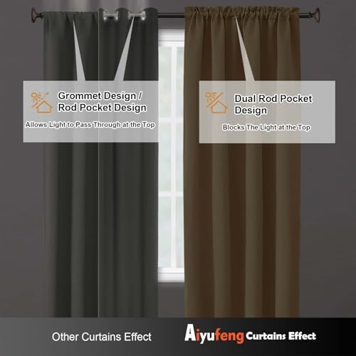 Image of Aiyufeng Gold Short Blackout Curtains for Bedroom 45 Inches Long 2 Panels Set, Solid Thermal Insulated, Energy Saving Window Treatment Curtains Blackout Drapes, W40 x L45 Inch, Gold