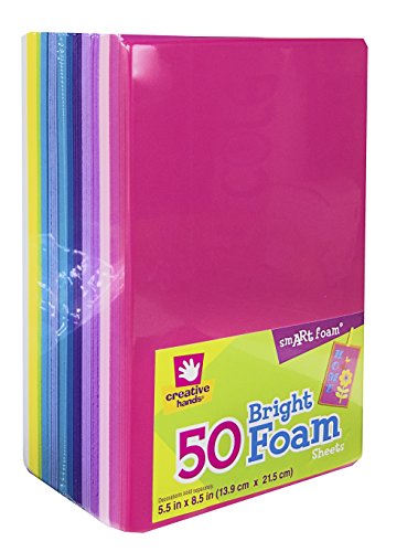 Creative Hands Foam-Sheets 5-1/2-Inch-by-8-1/2-Inch 50-Pack, Bright Colors - Packaging May Vary