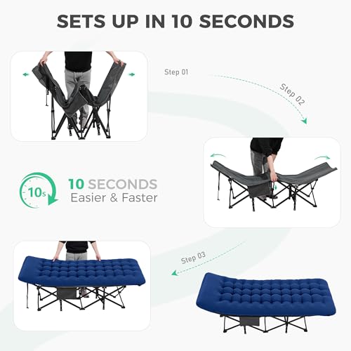 JEAREY Folding Camping Cot for Sleeping, Camping Cots for Adults with Mattress, 1200D Double Layer Oxford Portable Folding Cot Bed with Carry Bag for Guest, Travel, Hiking, Navy - Thumbnail 5
