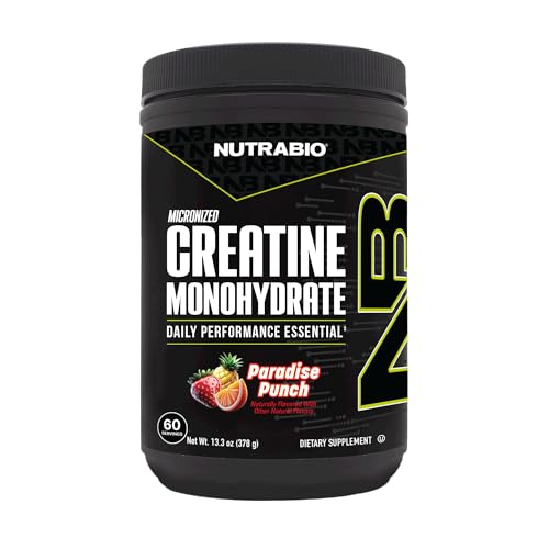 NutraBio Pure Micronized Creatine Monohydrate Powder Supplement,Paradise Punch Burst,(300g)-Supports Bulk Muscle Energy, Recovery, and Strength-HPLC Tested Creatine Powder Supplement for Men and Women
