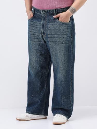 Image of Urbano Plus Men's Loose Baggy Fit Heavy Washed Jeans Non-Stretchable