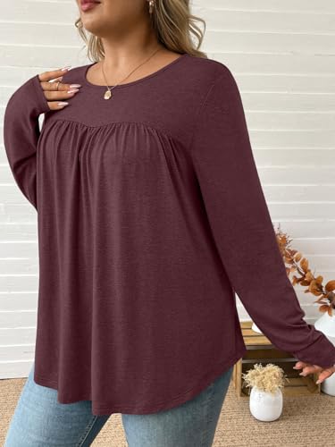 WYNNQUE Womens Plus Size Tops Long Sleeve Shirts Dressy Casual Blouses Flowy Peplum Tunics Loose Fit Fall Clothes Babydoll3