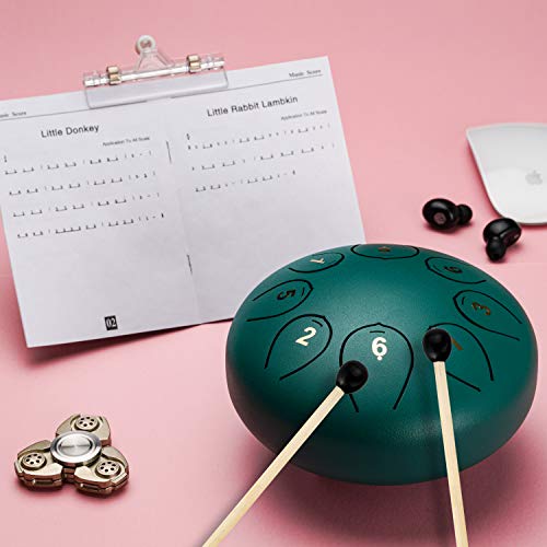 Steel Tongue Drum 6 Inch 8 Note Percussion Instrument Lotus Hand Pan Drum With Drum Mallets Carry Bag Used For Musical Education, Gifts, Mental Rehabilitation And Yoga Meditation (6 Inch 8 Note-Green) #TOP4