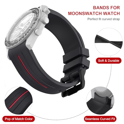 Image of Bands for Moonswatch Watch,Curved No Gap Rubber Strap Compatible with Omega X Swatch Moonswatch Speedmaster /Rolex /SEIKO 20mm Watch,Swatch Omega Moonswatch Speedmaster Watch Replacement Band Men Women