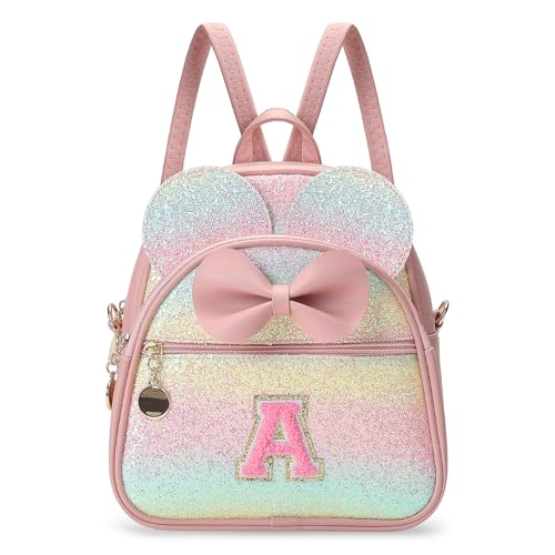 VLJTM Christmas Birthday Gift for 2 3 4 5 6 7 8 9 10 Year old Girls Personalized Initial Mini Backpack Purse for Toddler Kids-Shine-A